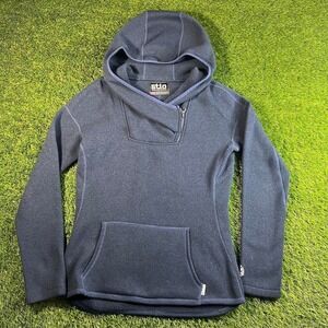 Stio Sweetwater Fleece Hoodie Womens Medium Blue 1/4 Zip Outdoor Hiking Cozy